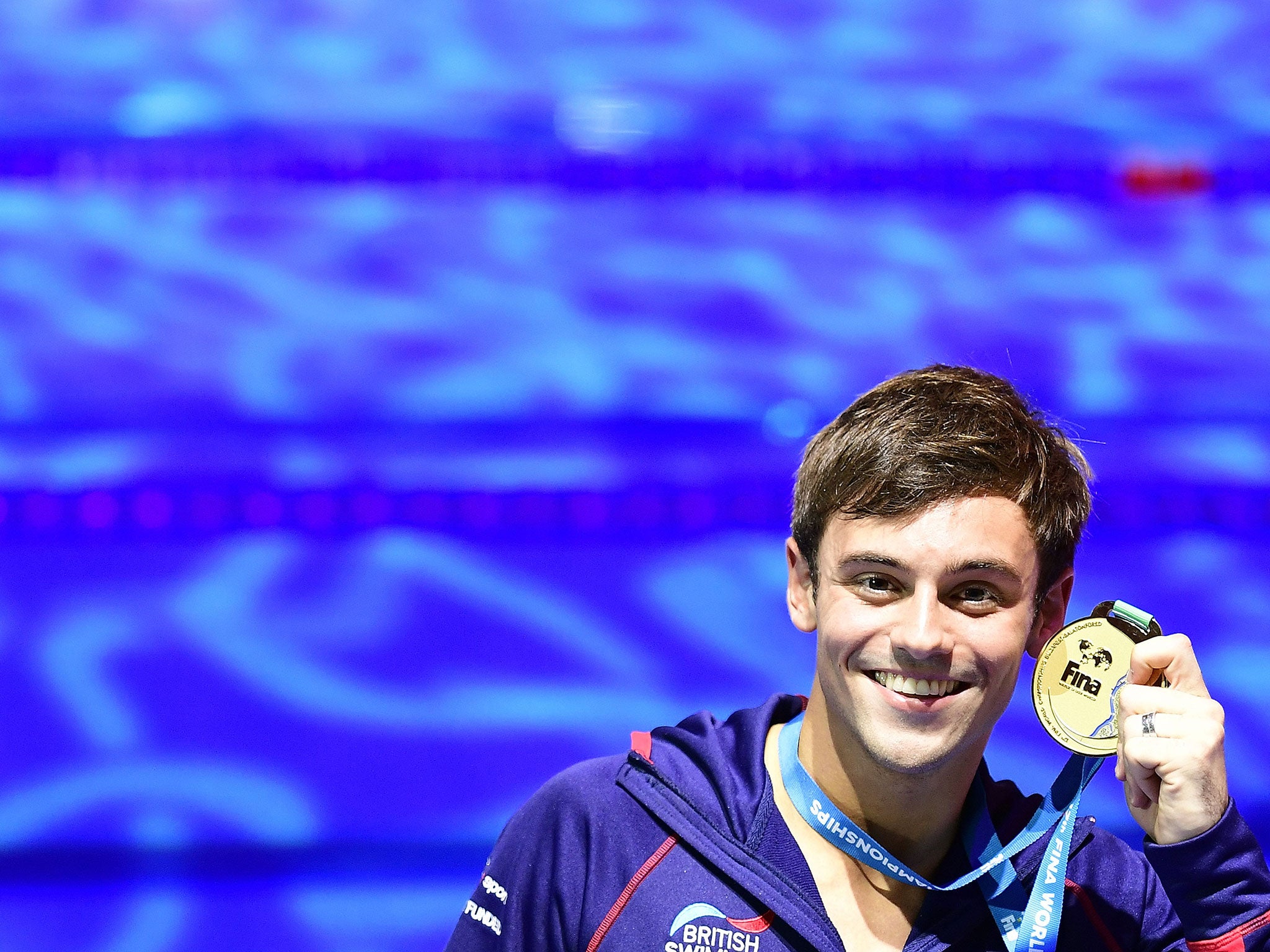 Tom Daley with his gold medal in Budapest