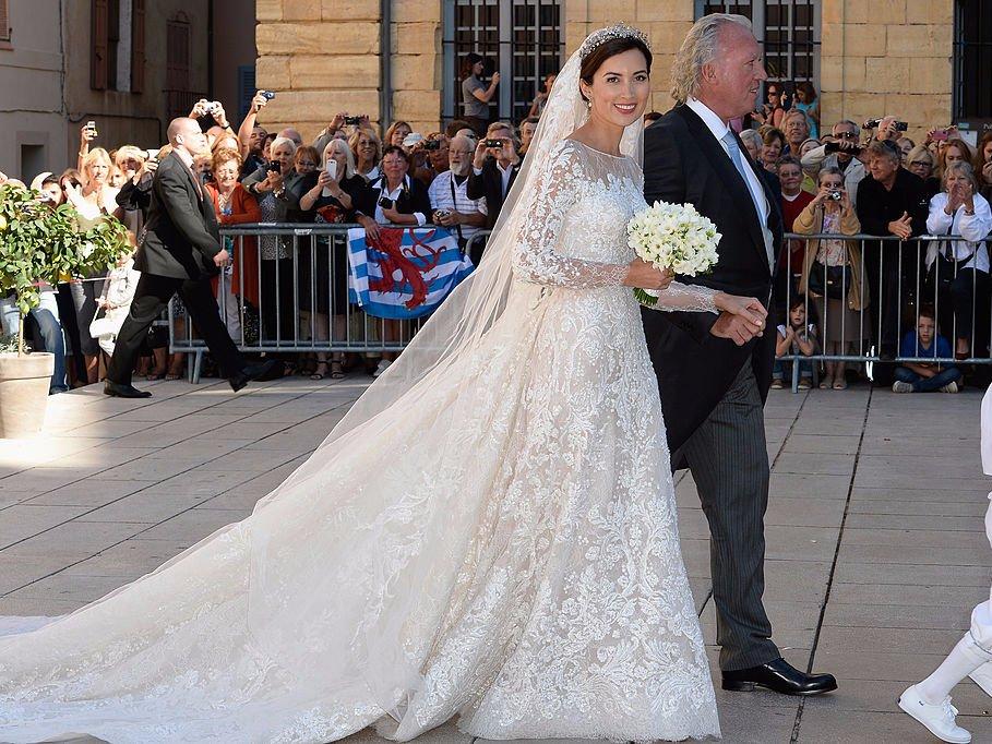 Princess Claire of Luxembourg with her father on her wedding day in 2013.