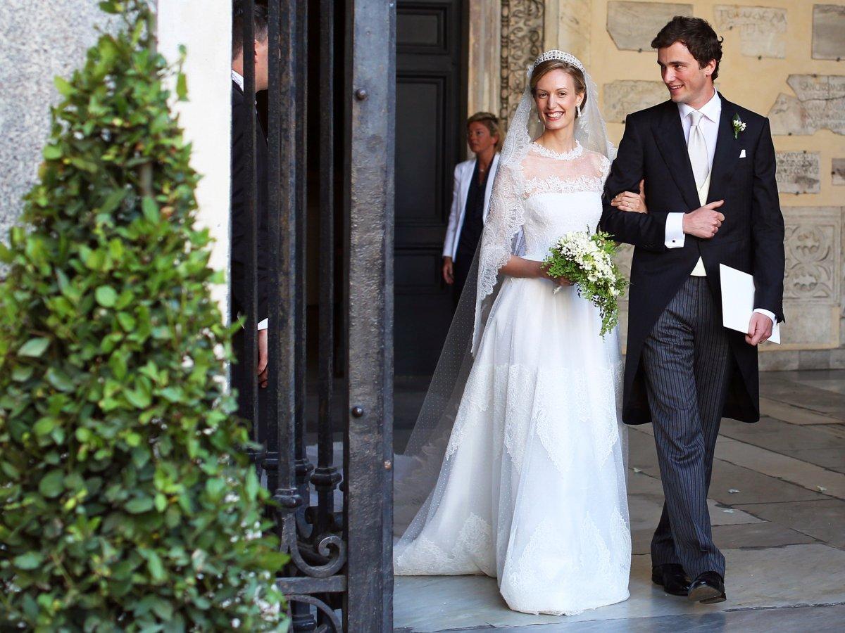 Belgium's Prince Amedeo and his wife Elisabetta Rosboch von Wolkenstein at their wedding ceremony at Santa Maria in Trastevere in central Rome in 2014.