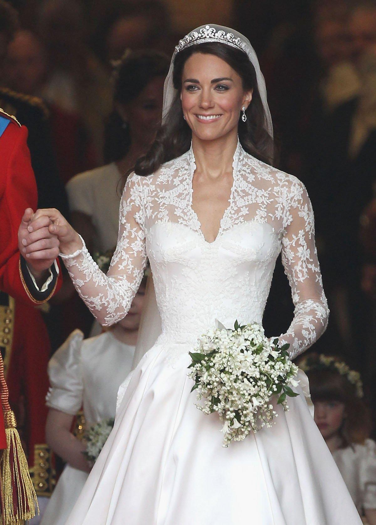 Catherine, Duchess of Cambridge, walks out of Westminster Abbey with Prince William, Duke of Cambridge in 2011.