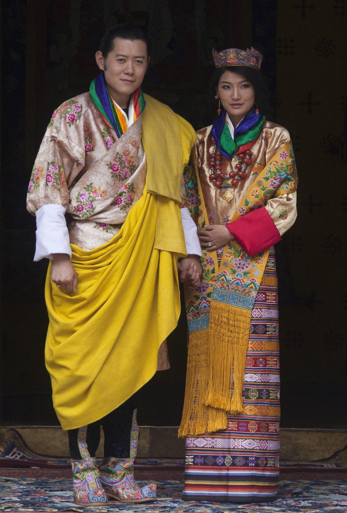 King Jigme Khesar Namgyel Wangchuck and Queen Jetsun Pema pose for pictures after their marriage at the Punkaha Dzong in Bhutan's ancient capital Punakha in 2011.