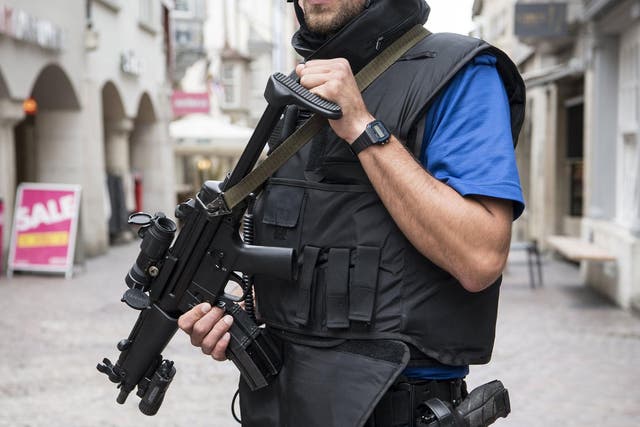 Armed police in the old town of Schaffhausen as officers search for the attacker
