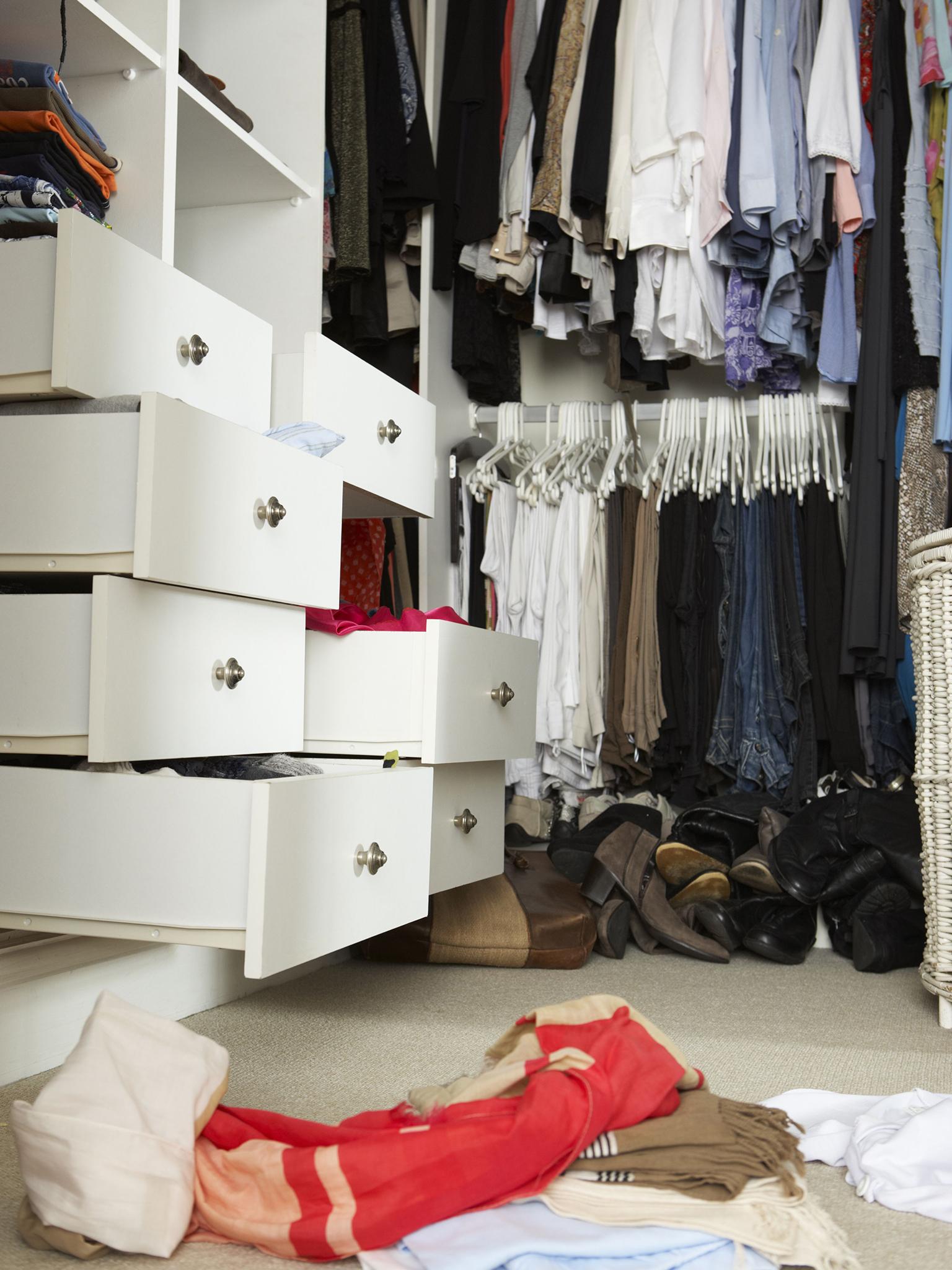 MODEL RELEASED Untidy Teenage Bedroom With Messy Wardrobe 2010s