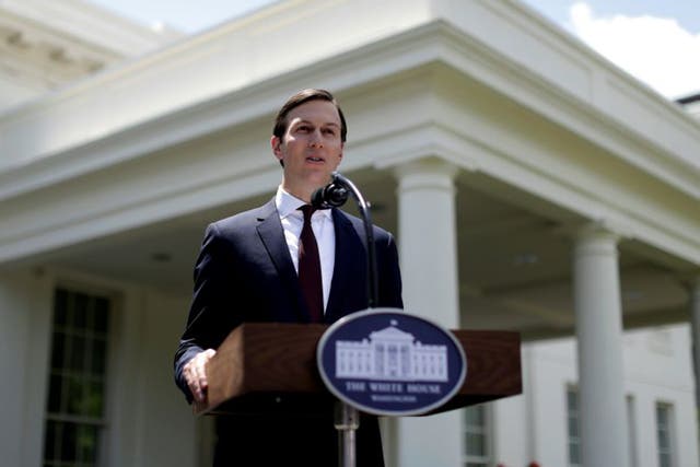 The President’s defiant son-in-law outside the White House yesterday