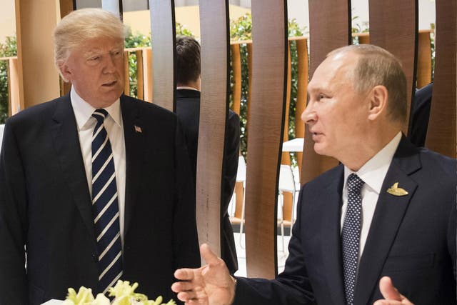Russian President Vladimir Putin and US President Donald Trump meet at the G20 summit in Hamburg, Germany on 7 July 2017