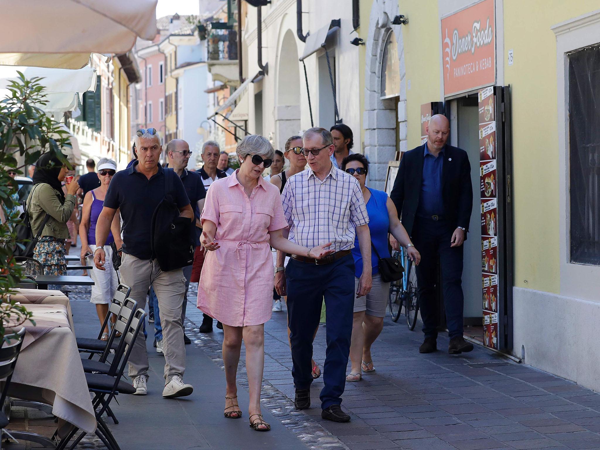Theresa and Philip May take the air in Lake Garda on Tuesday: perhaps mindful of the fateful decision taken the last time she took a holiday, the PM may be keeping things light this time