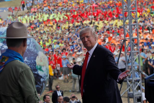 Donald Trump's speech at the National Scout Jamboree was watched by a crowd of 40,000 people
