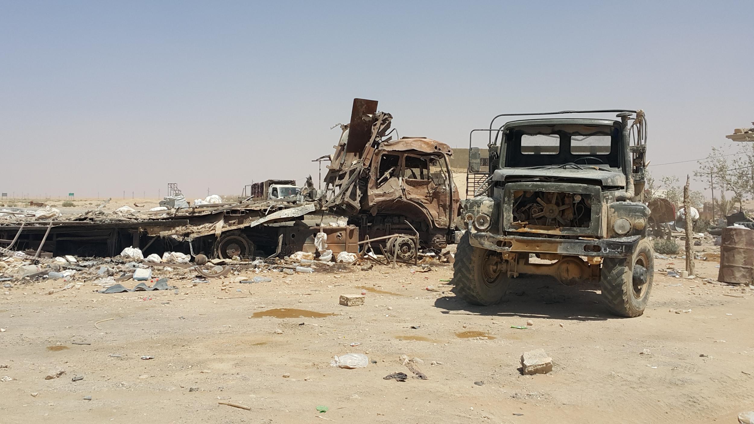 Wreckage of war on the desert highway to Deir ez-Zour