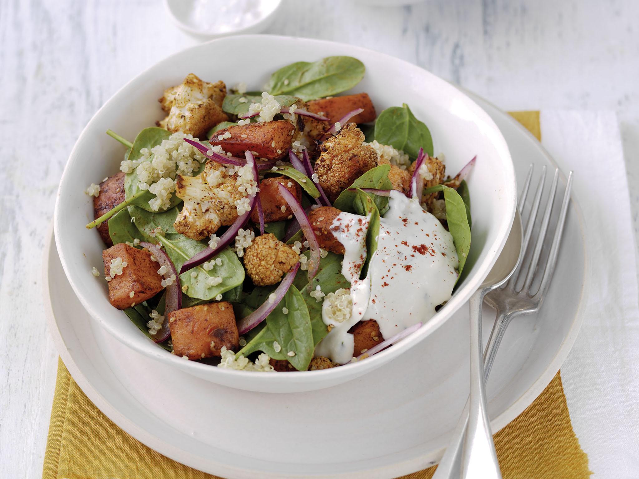 Yam busters: sweet potato and yoghurt provides a honeyed, creamy backdrop to a fresh salad