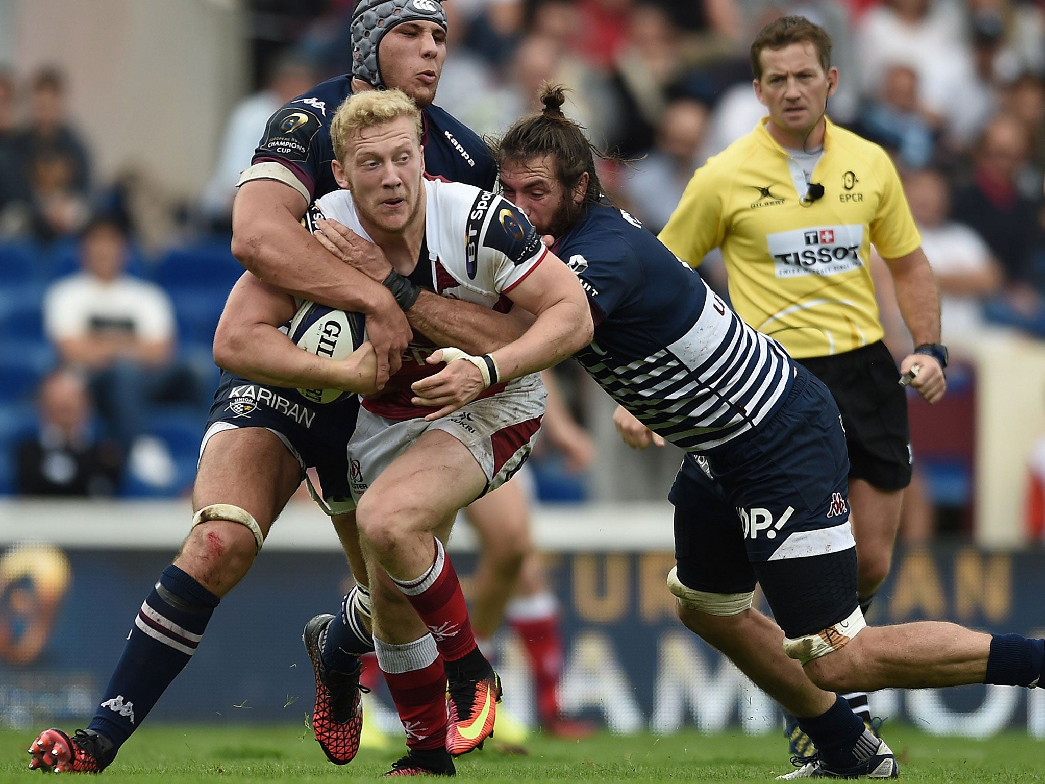Stuart Olding (centre) will face a charge of alleged rape