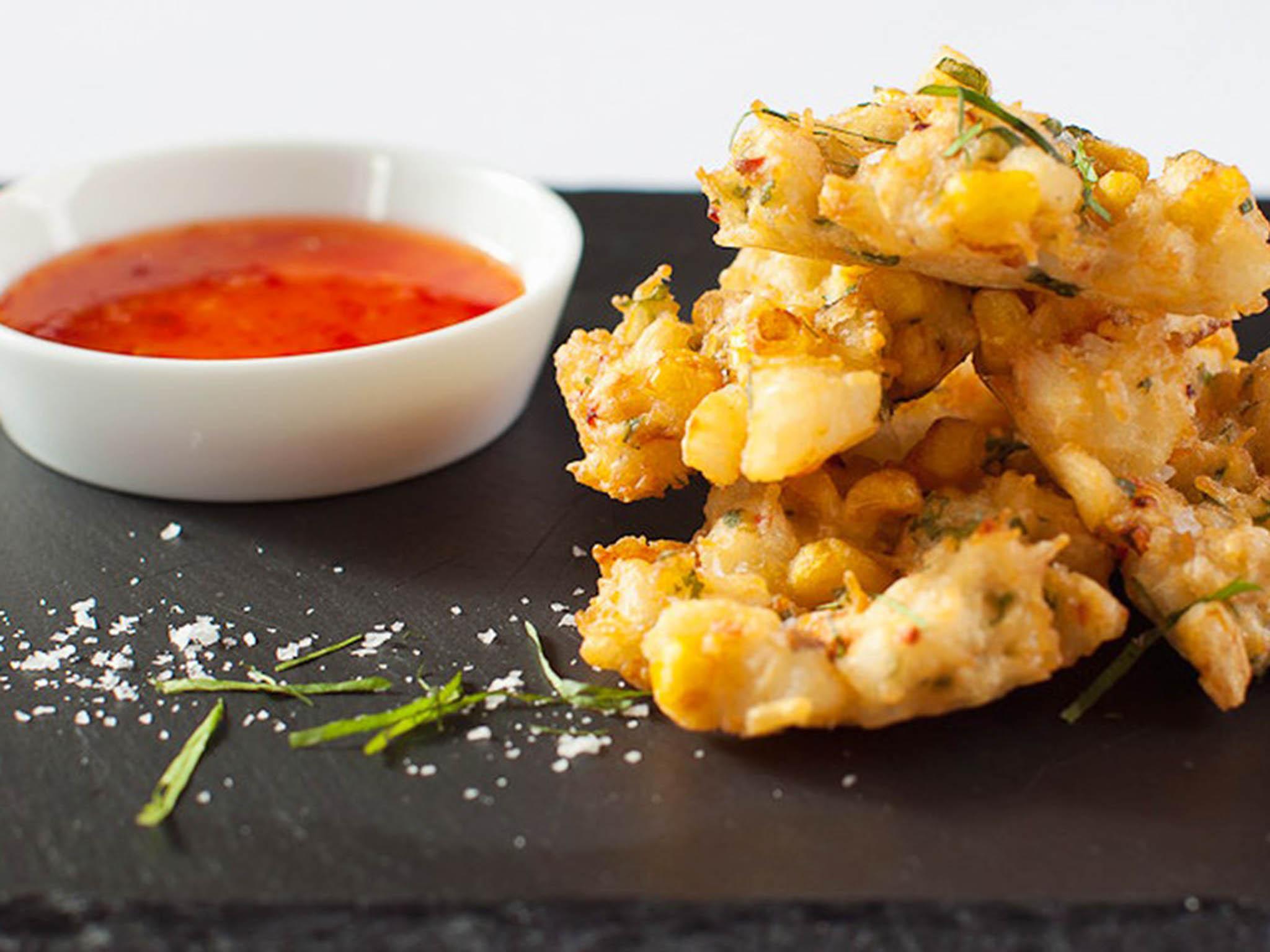 These Thai sweetcorn fritters are given a touch of spice with corriander