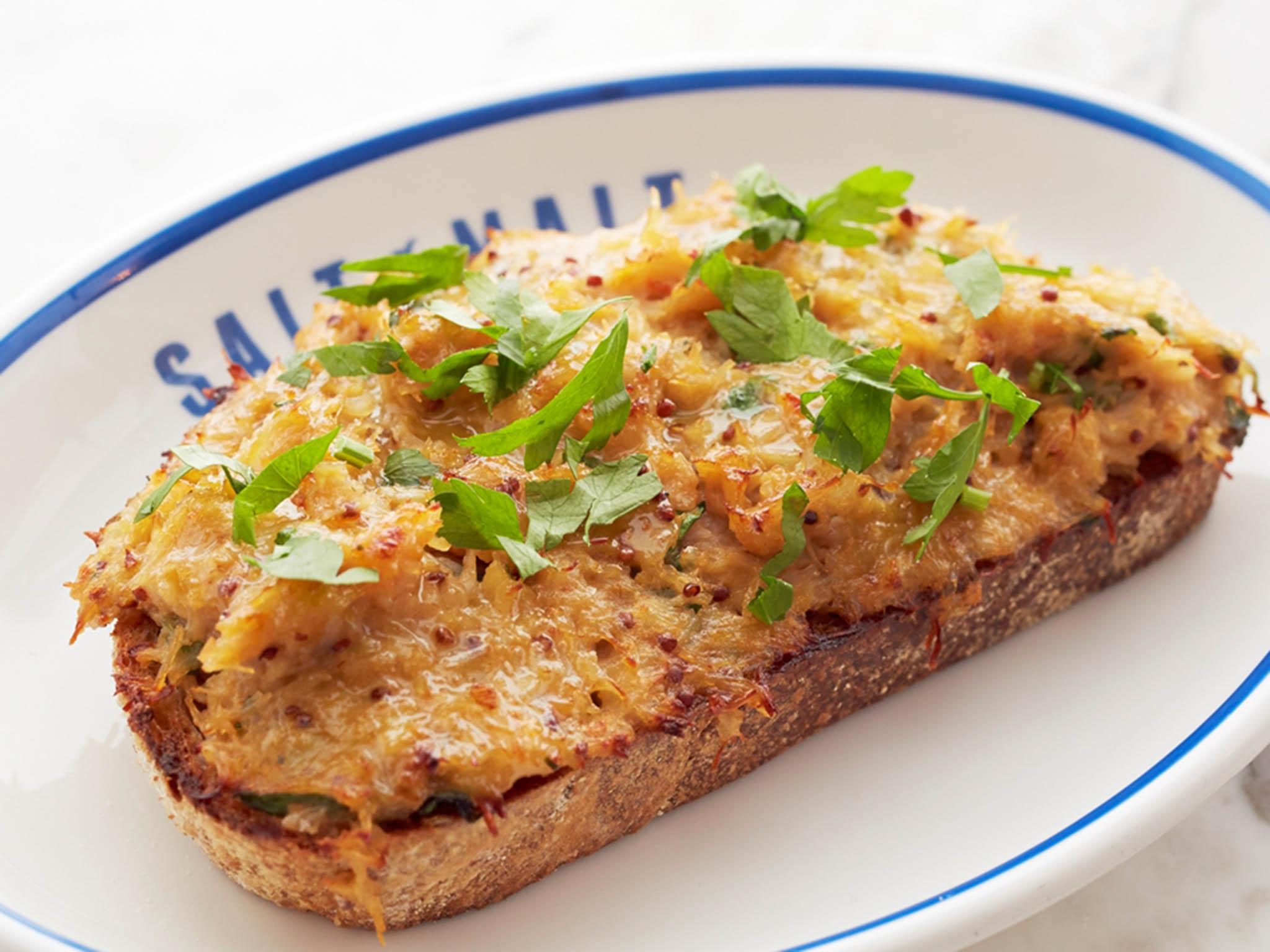 Mix crab meat with cider with cheese and slather it on toast