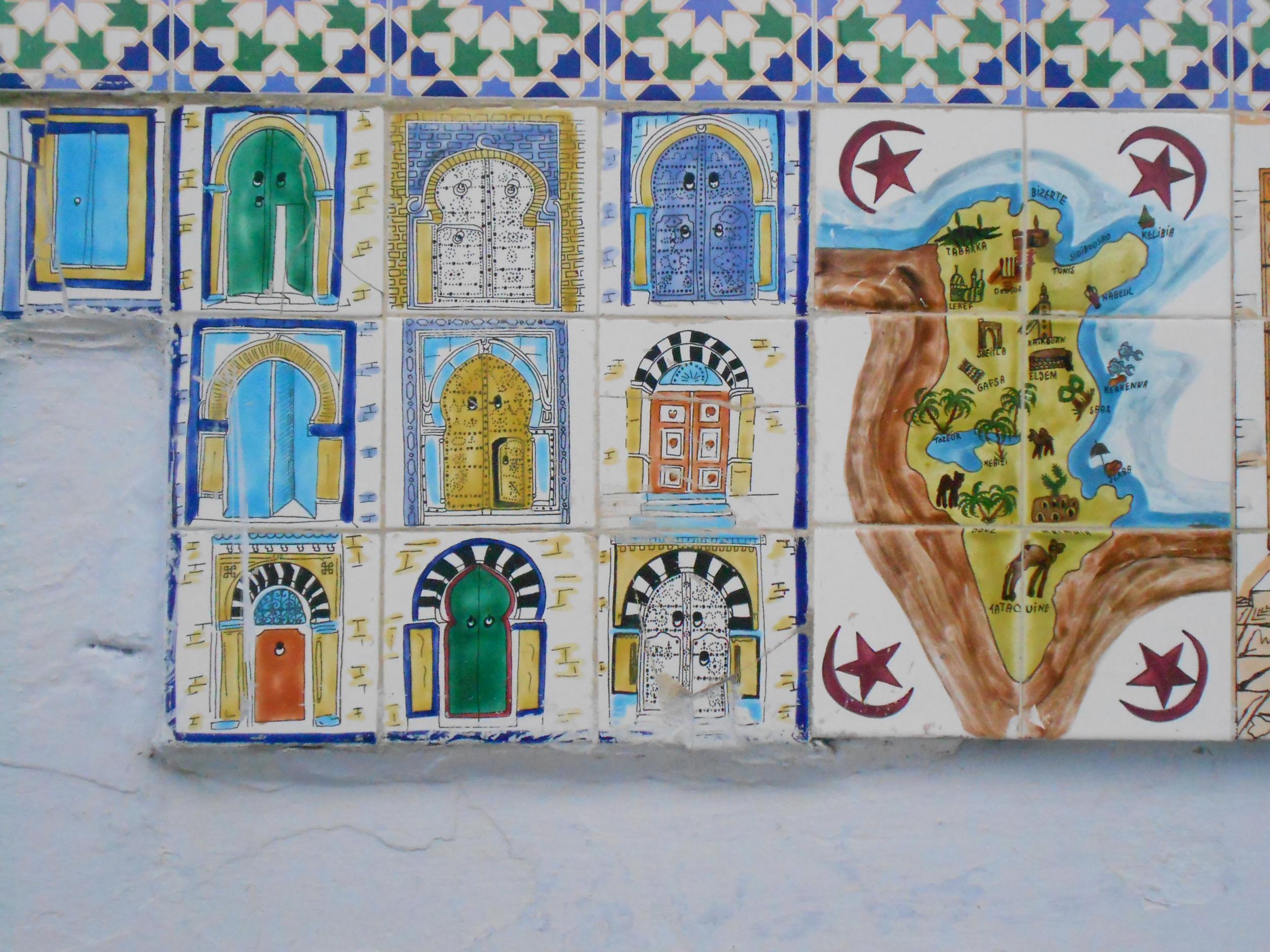 Go now? Tiles on a wall in the north-eastern Tunisian resort of Hammamet