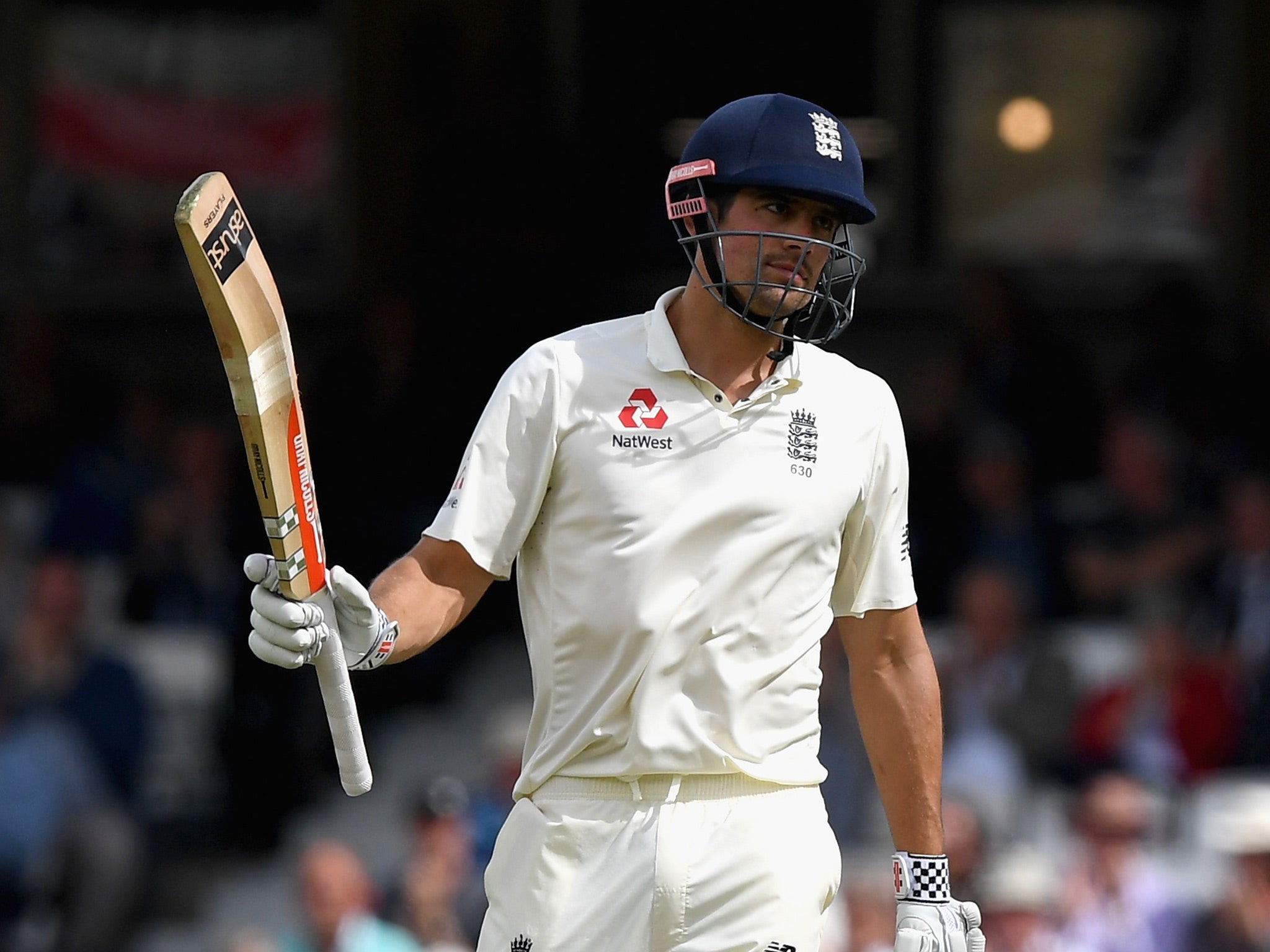 A battling and unbeaten showing from Alastair Cook gave England hope on the first day