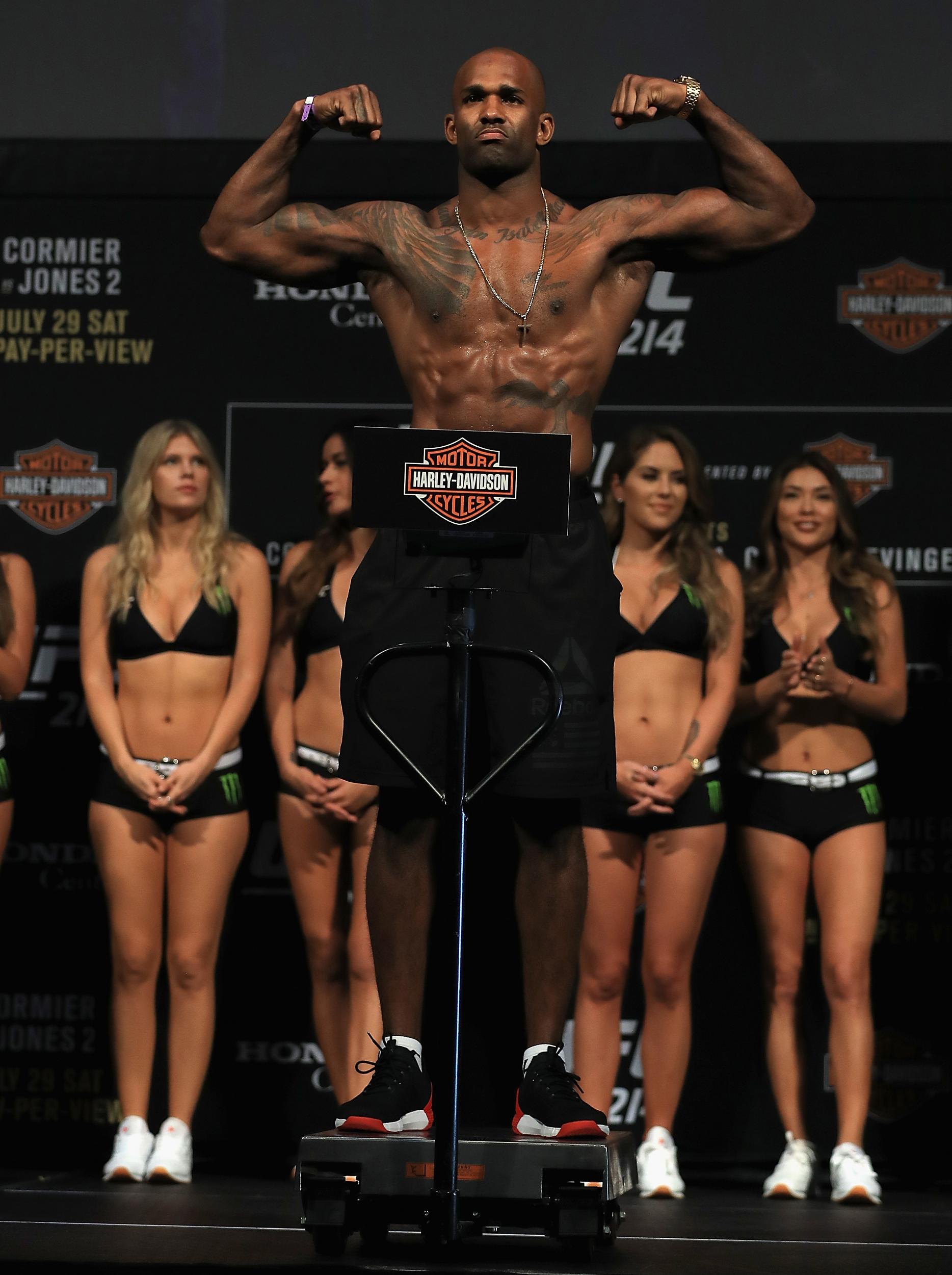 Manuwa at the weigh-in ahead of UFC 214