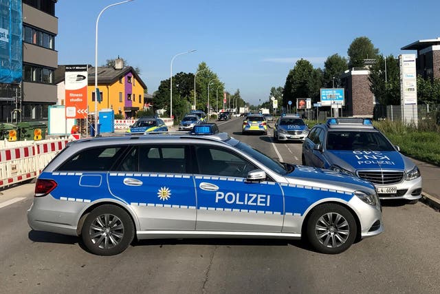 Police block the street leading to the Grey nightclub in Konstanz, Germany