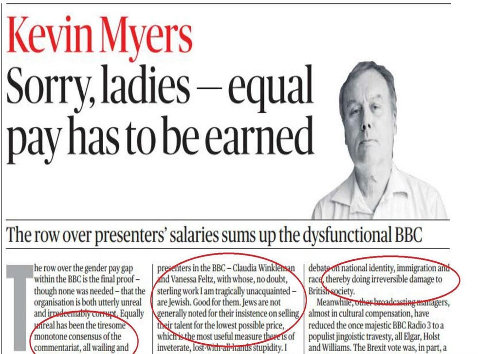 Kevin Myers' article for the 'Sunday Times' Irish edition 