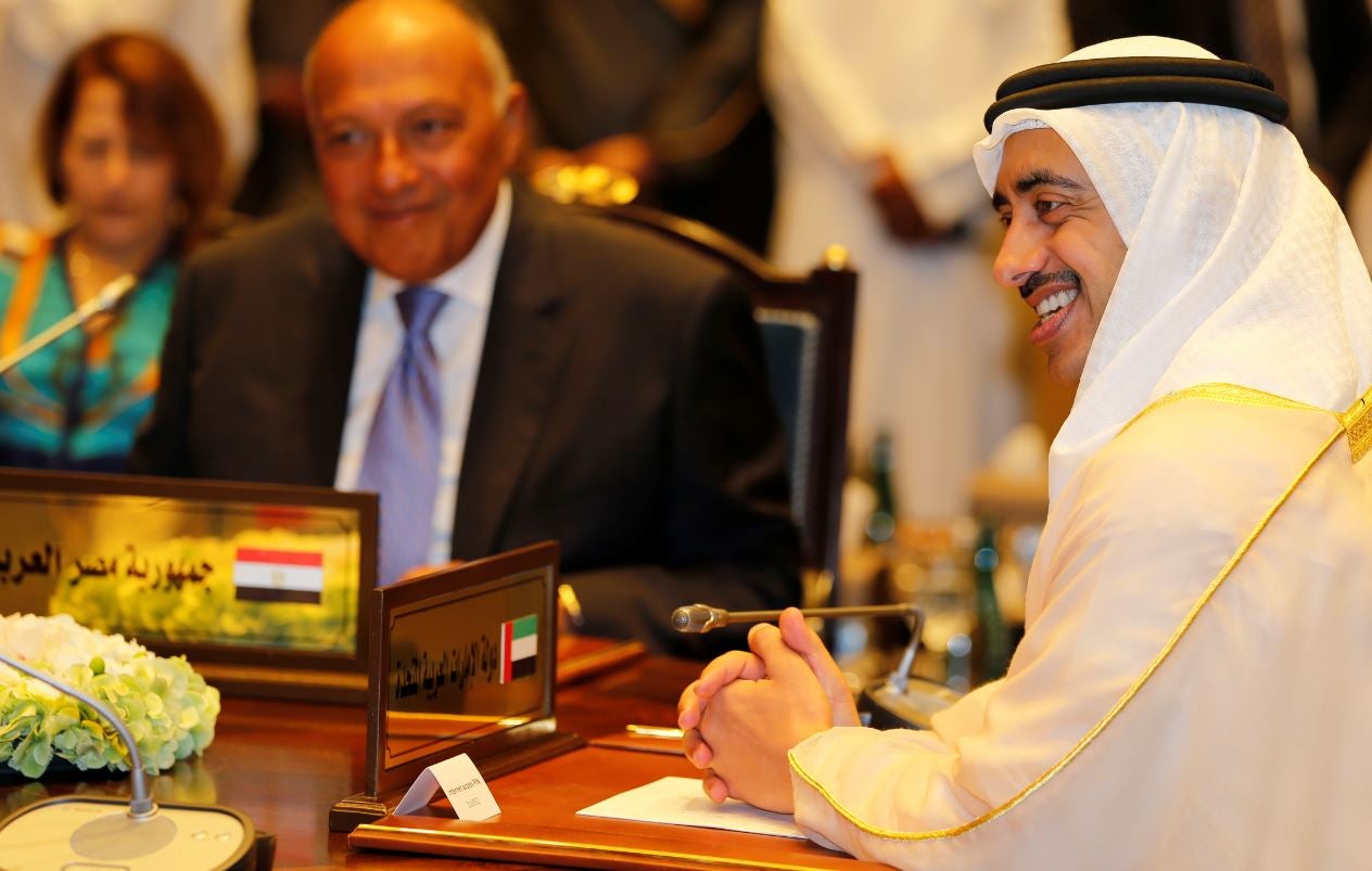 UAE Foreign Minister Sheikh Abdulla bin Zayed bin Sultan Al Nahyan at a meeting in Manama, Bahrain