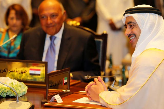 UAE Foreign Minister Sheikh Abdulla bin Zayed bin Sultan Al Nahyan at a meeting in Manama, Bahrain