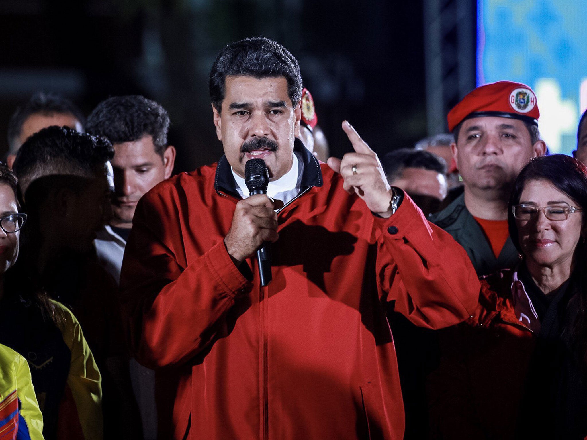 Venezuelan President Nicolas Maduro celebrates election results after a national vote on his proposed Constituent Assembly