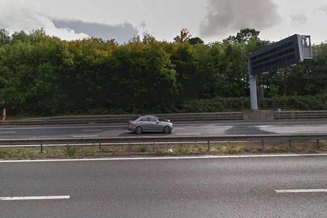 Minutes after getaway, stolen car collided with lorry and crashed into metal barrier on M11