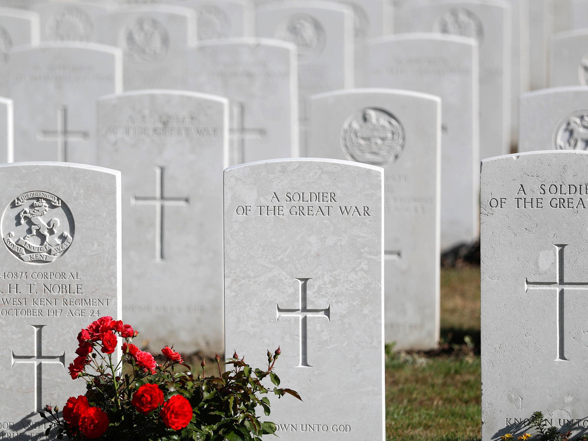 Gravestones of World War One soldiers at the Tyne Cot cemetery, ahead of a commemoration to mark the centenary of Passchendaele