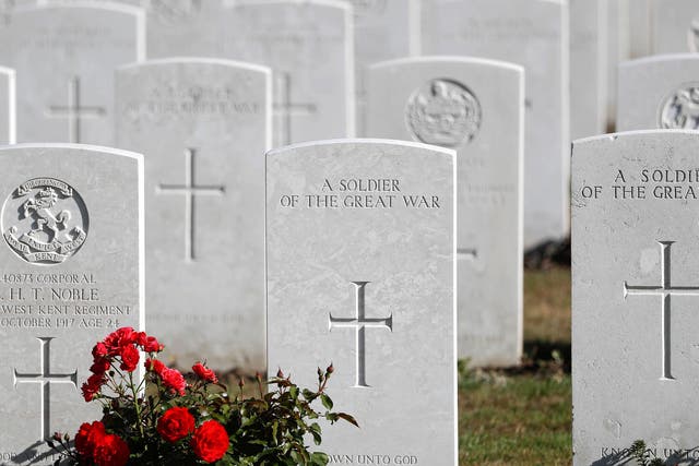 Gravestones of World War One soldiers at the Tyne Cot cemetery, ahead of a commemoration to mark the centenary of Passchendaele