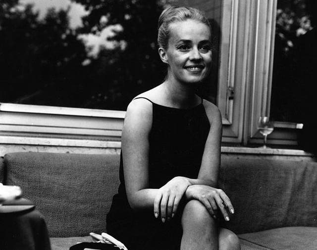 French actress and director Jeanne Moreau announces her marriage to fashion designer Pierre Cardin at a press conference