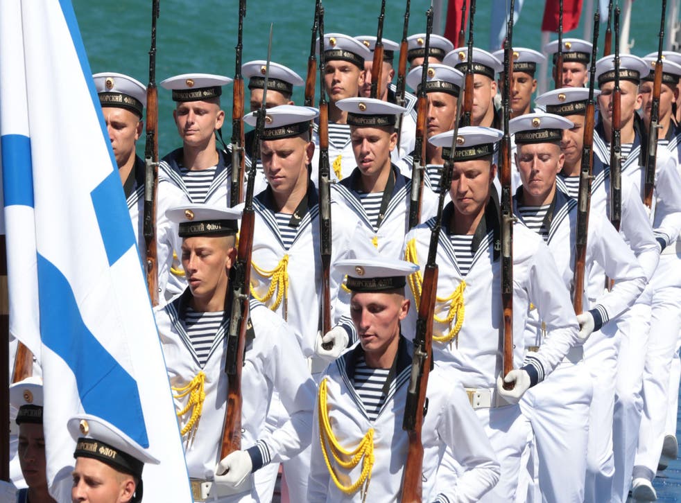 Russian naval soldiers took part in processions across the vast country, as well as Tartous in Syria and Sevastopol in Crimea