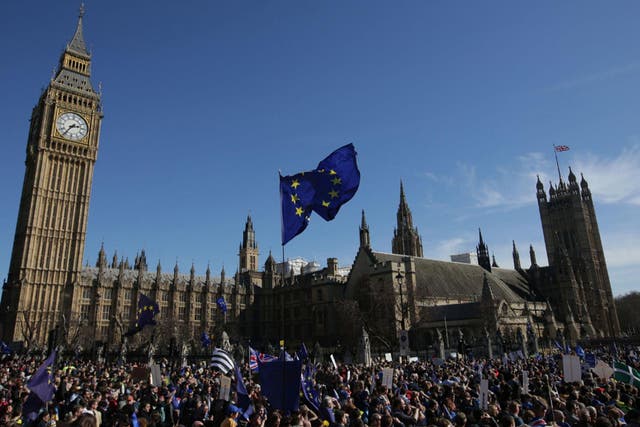 Pro-EU demonstrators outside Parliament, three months before the general election