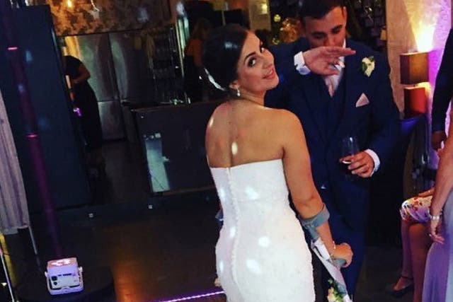 Emily Patel spent her whole wedding day on crutches after the car broke her leg in three places
