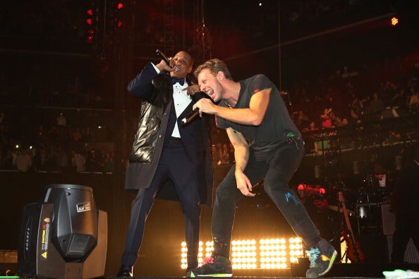 Chris Martin and Jay-Z performing together in New York in 2012