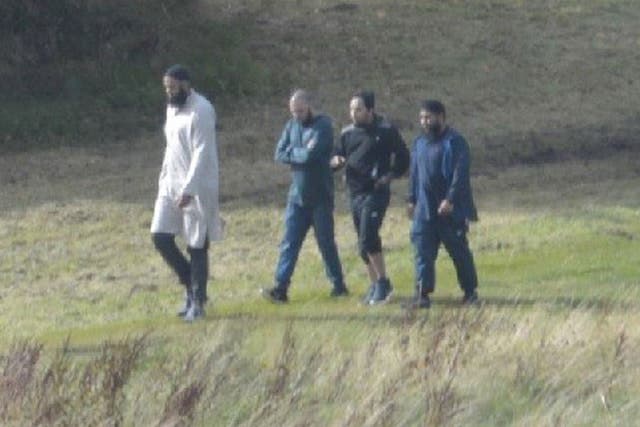 Naweed Ali, Tahir Aziz, Mohibur Rahman and Khobaib Hussain walking in the park at Bank Hall Road on August 21 2016, five days before their arrests