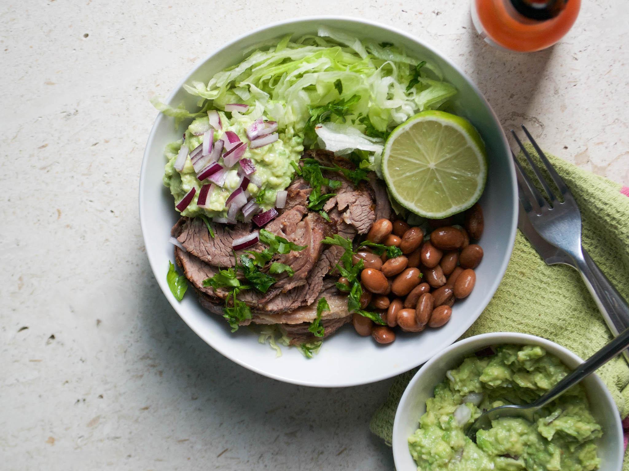 The brisket goes with pinto beans and basmati rice too (Well Hung Meat)