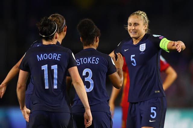 Steph Houghton with her team-mates after beating Spain in the group stages