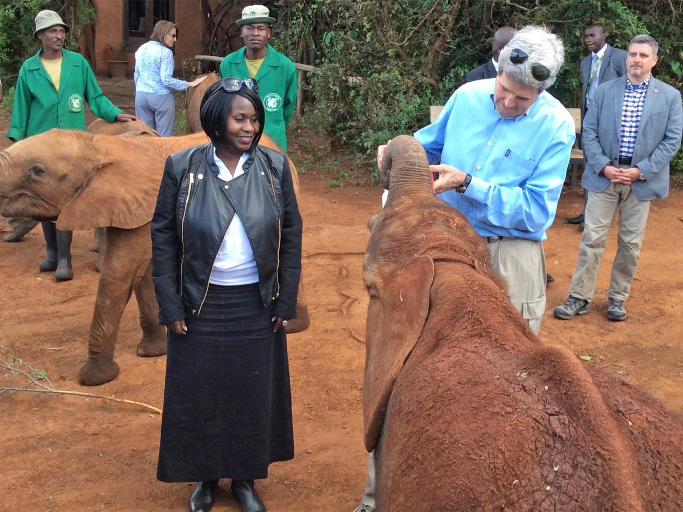 Prof Judi Wakhungu and Former US Secretary of State John Kerry at The David Sheldrick Wildlife Trust