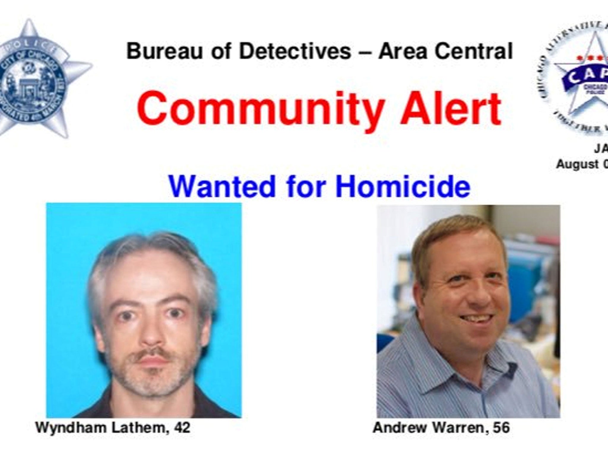 The wanted poster distributed by Chicago Police