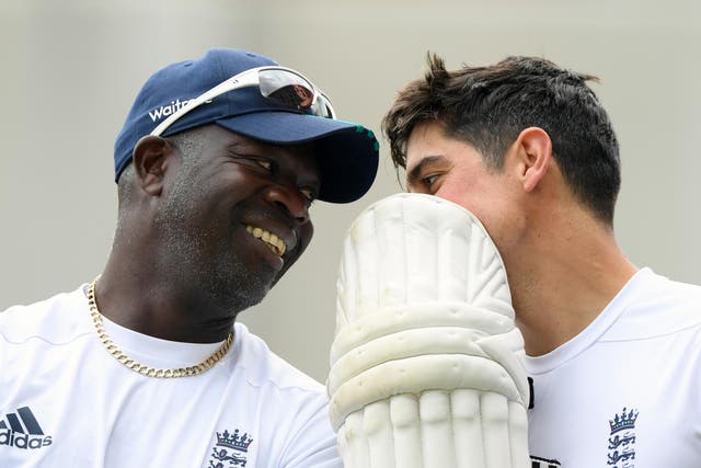 Gibson in conversation with former England captain Alastair Cook