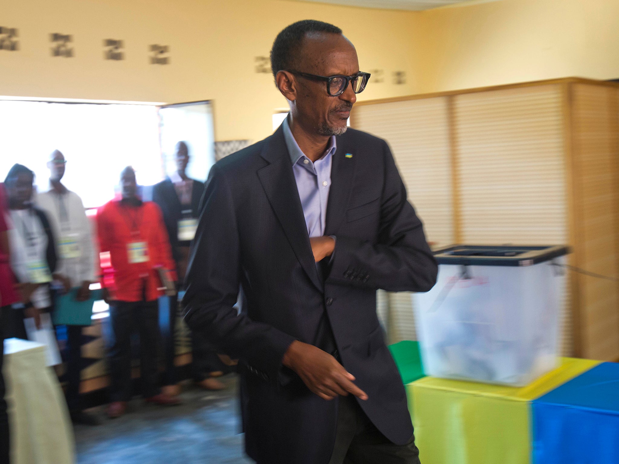 Rwandan President Paul Kagame arrives to cast his ballot in Rwanda's capital Kigali