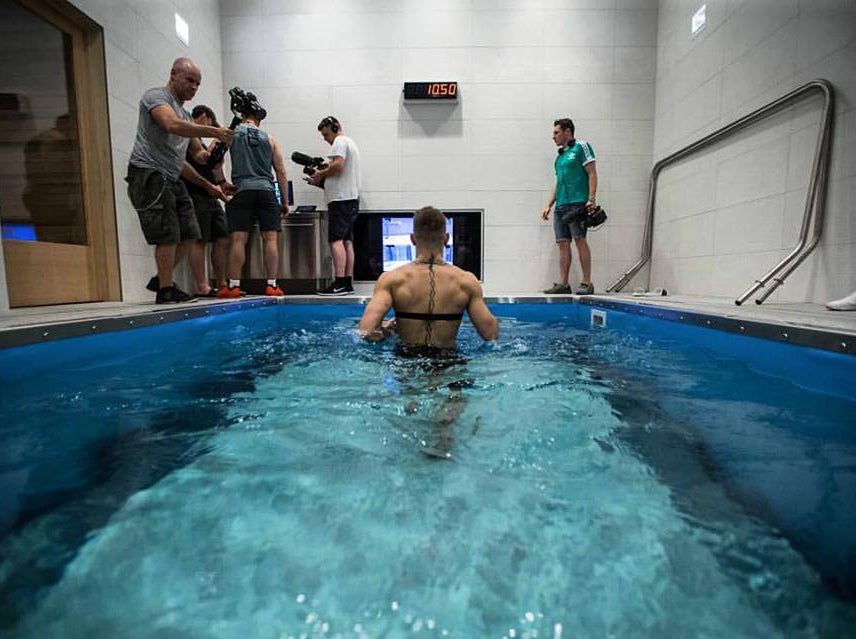 McGregor running on the underwater treadmill at the UFC's Performance Institute