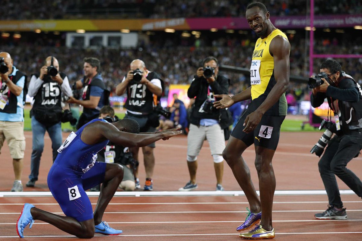 Gatlin pays his respects to Bolt after Saturday's final
