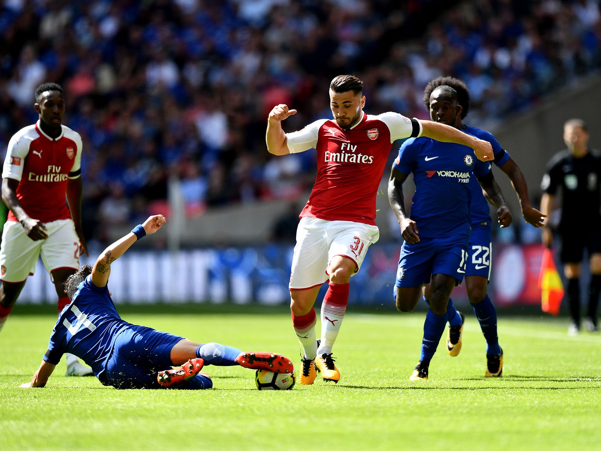 Sead Kolasinac was brought into the fray after Per Mertesacker was taken off with injury