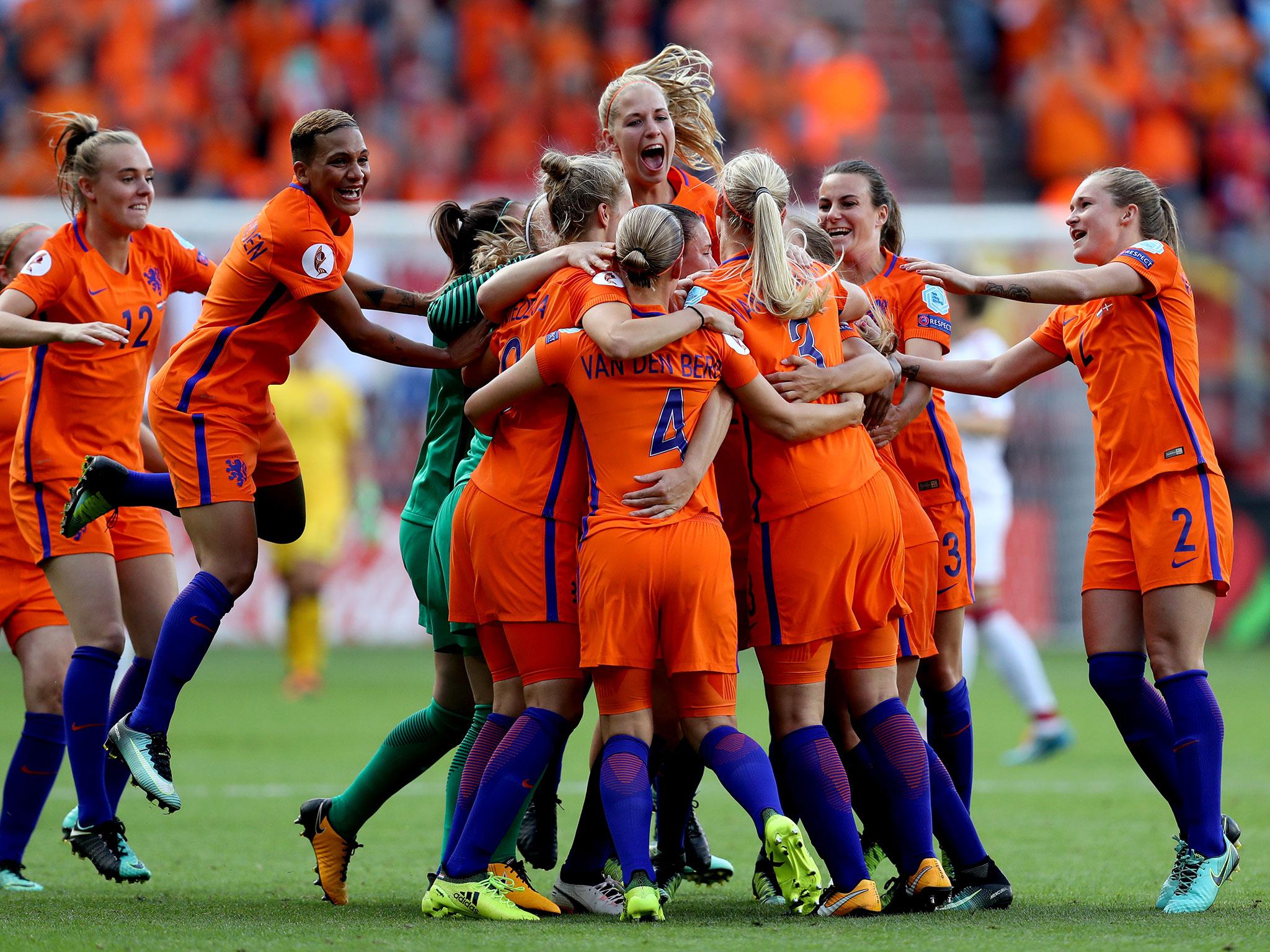 Netherlands celebrate their 4-2 victory after the final whistle