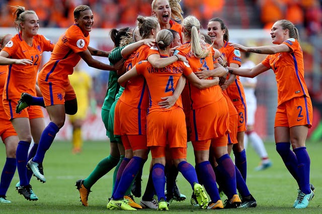 Netherlands celebrate their 4-2 victory after the final whistle