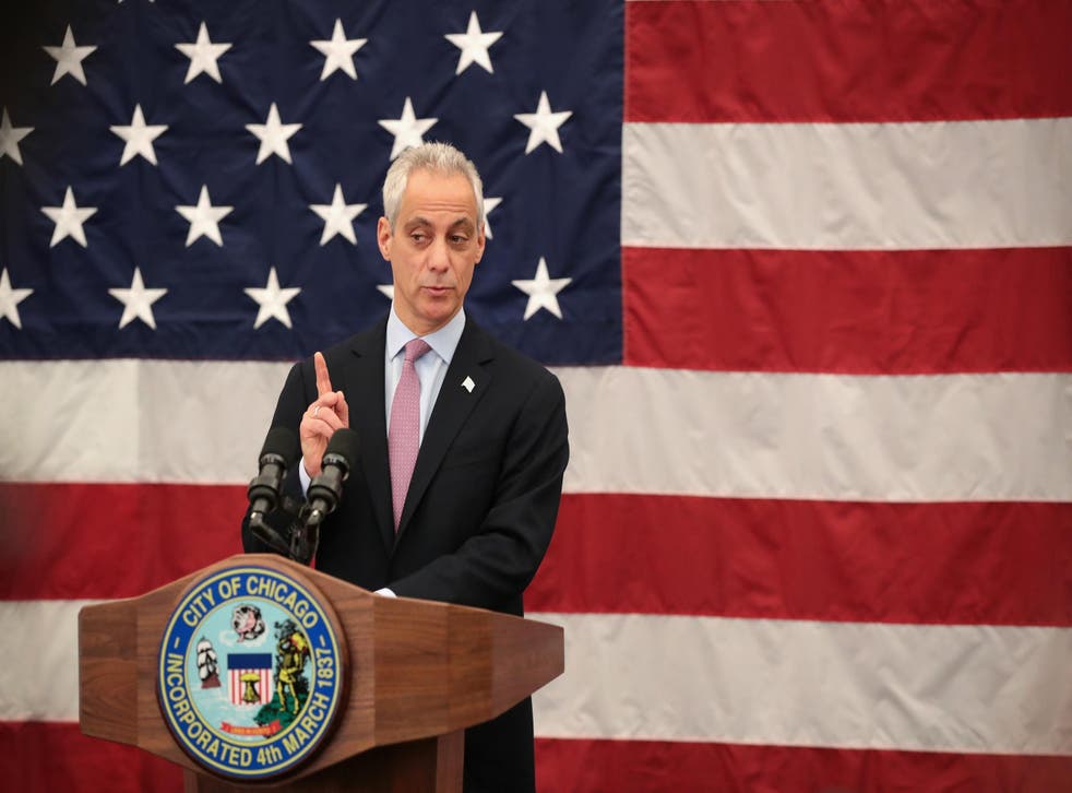 Chicago Mayor Rahm Emanuel speaks at a naturalization ceremony in Chicago, Illinois
