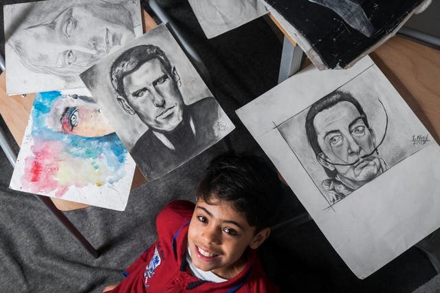 Farhad learned to speak English in just a year. He began drawing at six years old after watching his father create arabesque art in Afghanistan