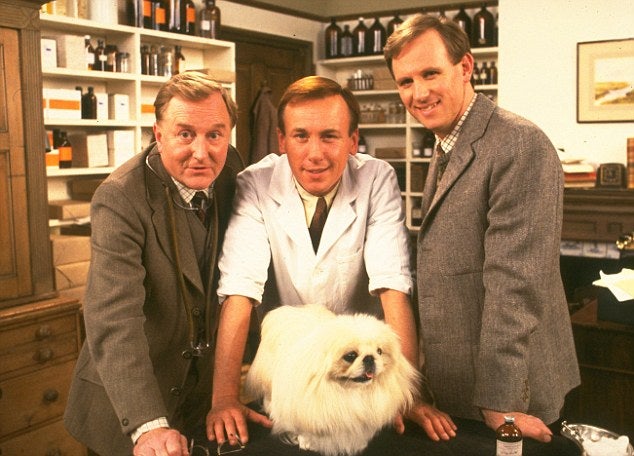 ‘All Creatures Great and Small’: Hardy (left) with Chistopher Timothy and Peter Davison