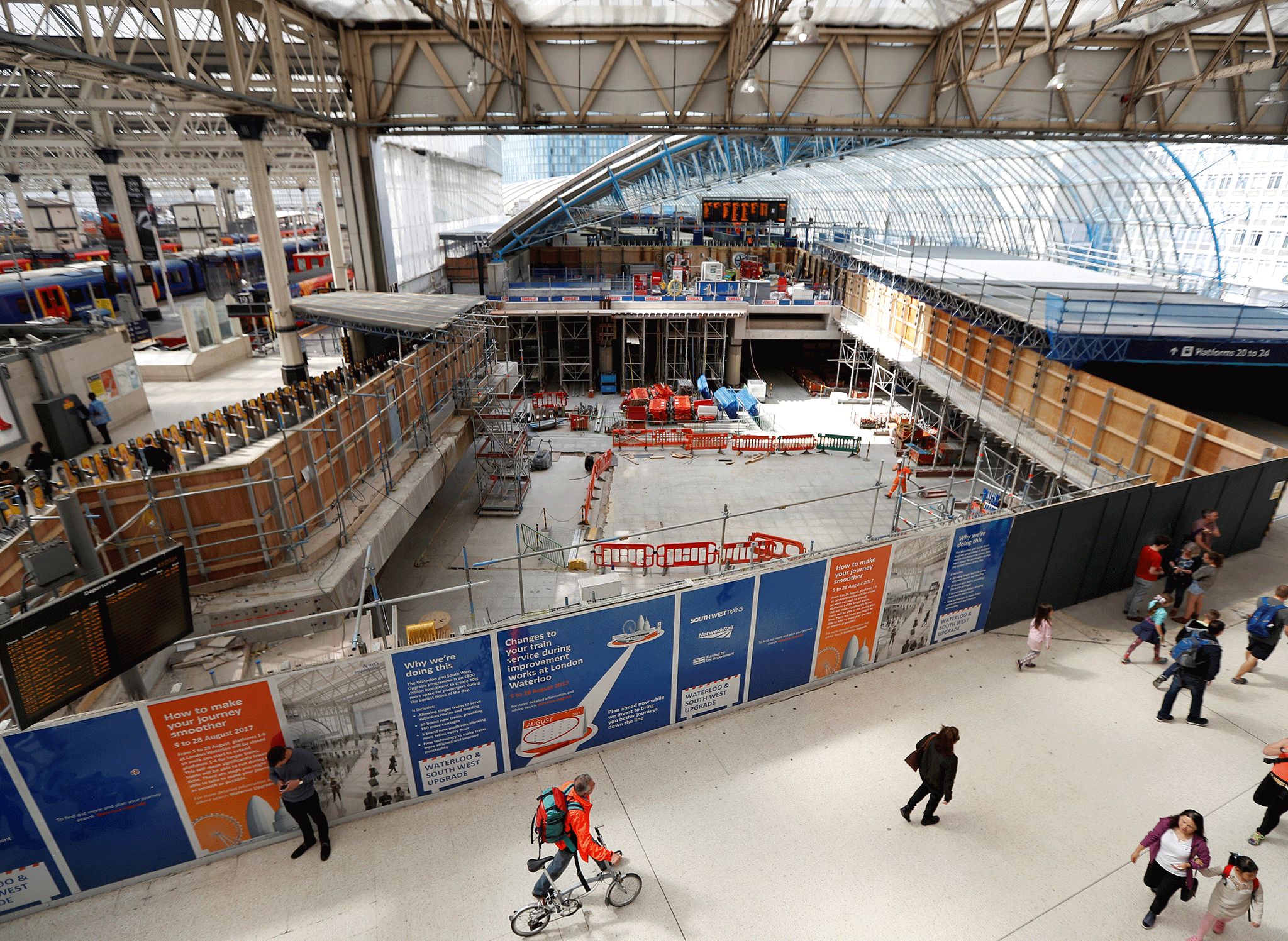 A section of Waterloo station is closed as construction work to lengthen platforms gets underway