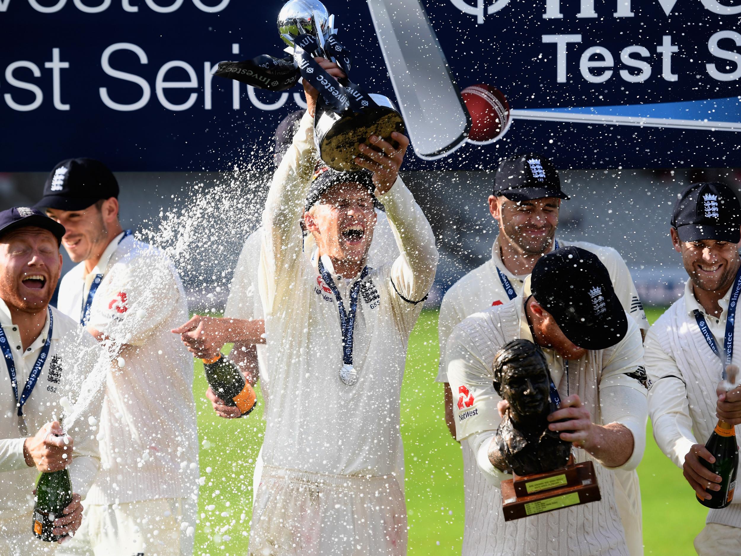 Joe Root celebrated his first Test series win