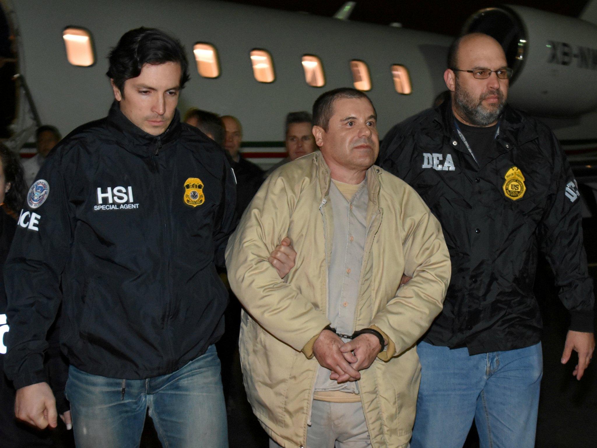 Drug lord Joaquin “El Chapo“ Guzman arrives at Long Island MacArthur airport in New York